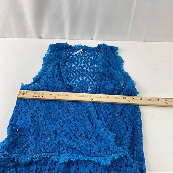 Free People Size XS Teal/Aqua Lace Mini Dress Heart in Two Drop Waist Sheer - Picture 4 of 5
